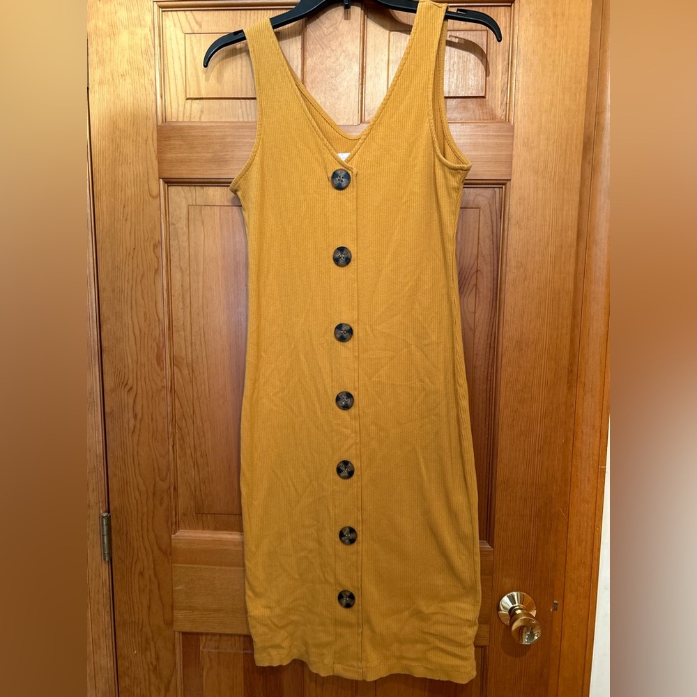 No Boundaries Mustard Button-Front Midi Dress